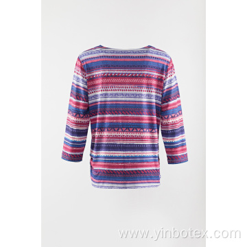 Poly knitting stripe 3/4 sleeve T shirt